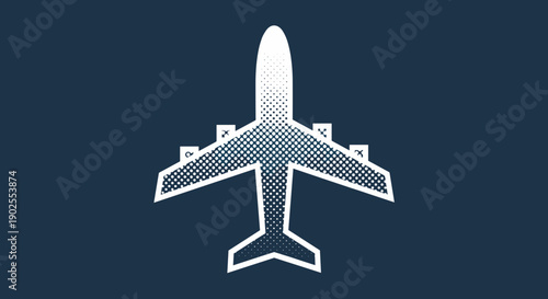 Stylized Airplane Illustration with Halftone Pattern.
