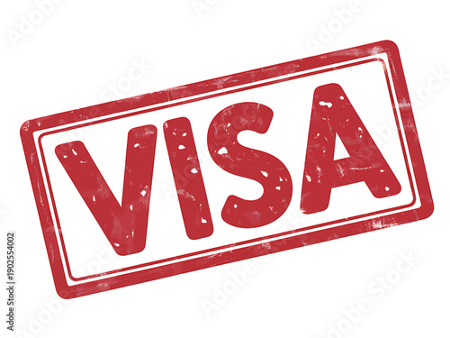 Red visa stamp isolated on transparent background for travel documentation