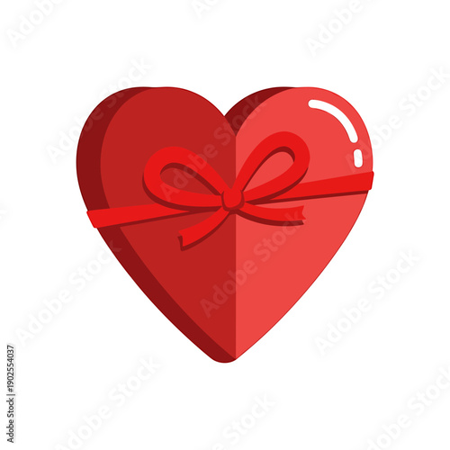 Red heart shaped gift box with ribbon bow tied around it