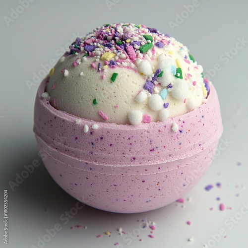 Colorful pastel bath bomb for spa and relaxation, beauty product isolated on white background