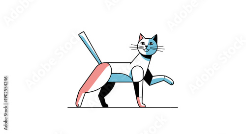 Stylized Cat with Transgender Flag Colors Walking Gracefully.