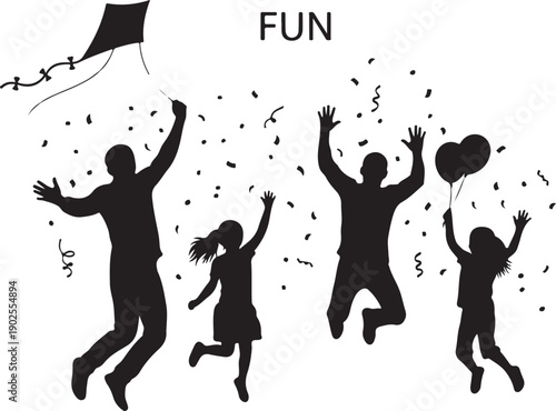 A joyful family having fun together outdoors on a sunny day with kites.