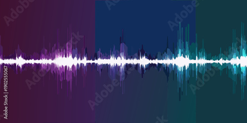 Abstract waveform visualization with purple and teal color gradients