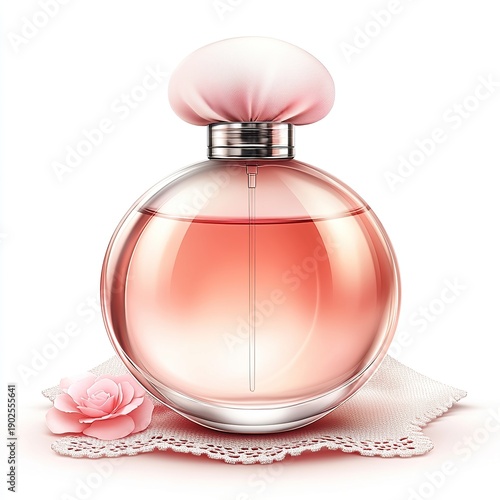 Elegant pink perfume bottle with feminine design, luxury fragrance isolated on white background