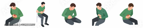 Simple Flat Illustration of Man Experiencing Stomach Ache and Digestive Problem