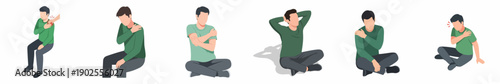 Flat Illustration Man Poses Collection Showing Body Discomfort and Relaxation While Sitting