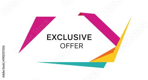 Geometric exclusive offer banner template, colorful abstract shapes, for marketing or advertising isolated on White Background