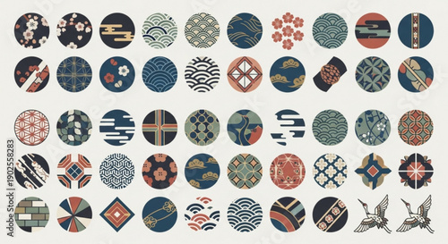 Vibrant collection of traditional Japanese circular patterns and designs