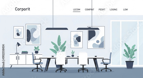Modern Office Meeting Room Interior Flat Design Vector Illustration