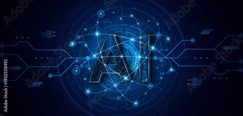 Digital technology of the future. AI icon or artificial intelligence symbol. Future advanced artificial intelligence technology circuit board concept