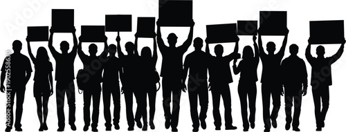 Silhouetted Crowd of Protesters Holding Blank Signs in Peaceful Demonstration Concept for Activism, Freedom, Human Rights, Social Justice, Unity, and Public Opinion