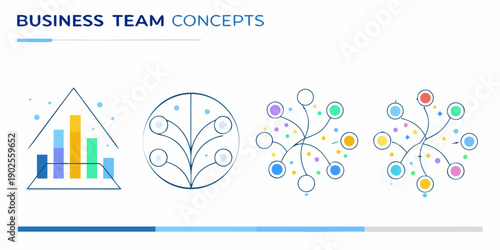 Abstract business concepts with connected lines and growth charts illustration