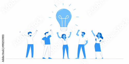 Teamwork and innovation people celebrating a bright idea together