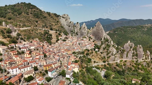 Wallpaper Mural Aerial Drone View of Castelmezzano Village Nestled Among Rocky Peaks in the Dolomiti Lucane, Basilicata, Italy Torontodigital.ca
