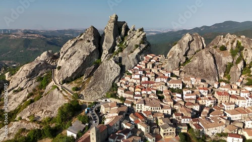 Wallpaper Mural Aerial Drone View of Pietrapertosa Village Nestled Among Rocky Peaks in the Dolomiti Lucane, Basilicata, Italy Torontodigital.ca