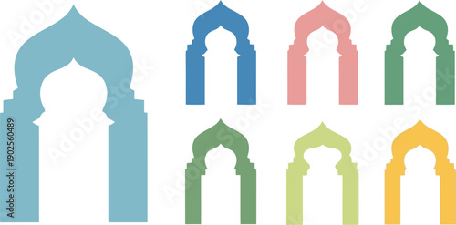 Colorful Architectural Arches: A set of seven uniquely colored arches in a simple, minimalist style, creating a harmonious and vibrant pattern that celebrates diversity and artistic flair.