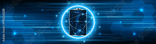 Battery technology concept with power circuit board. The future of fast electric battery charging