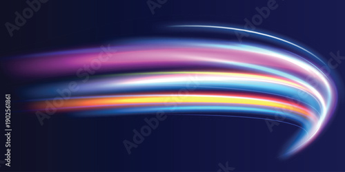 Colorful neon light trails curve for technology banners and advertising design
