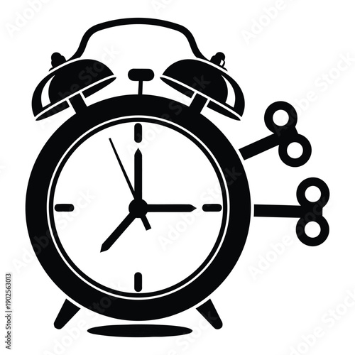 Vintage alarm clock with detached bells and chains isolated on white background, Vector