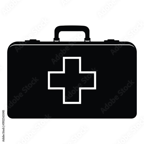A black medical case with a white cross symbol on the front isolated on white background, Vector