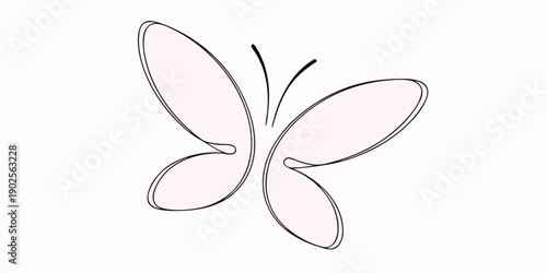 A delicate pink outline of a butterfly with simple flowing lines