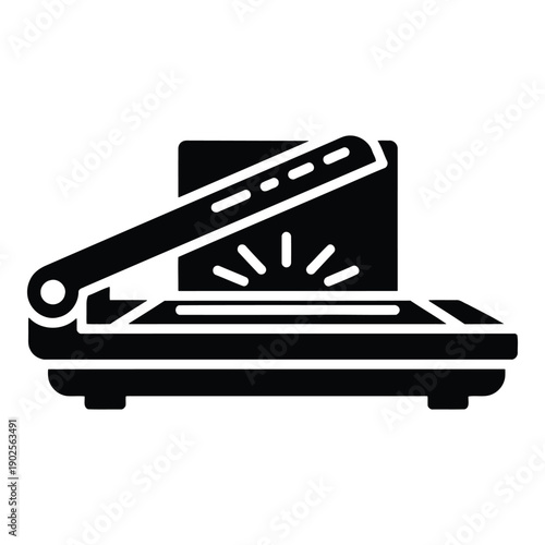 A black and white illustration of a paper cutter on a desk isolated on white background, Vector