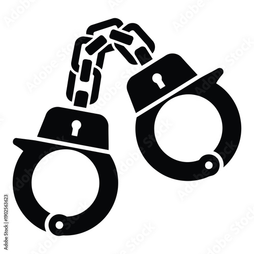 A pair of handcuffs with a chain connecting the two cuffs. isolated on white background, Vector