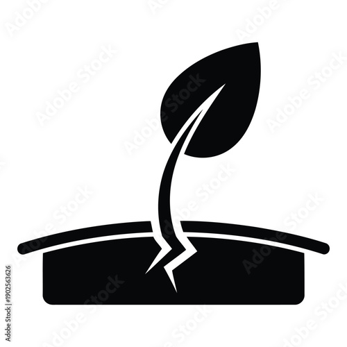 A vibrant green sprout emerging from a dark, fertile soil isolated on white background, Vector