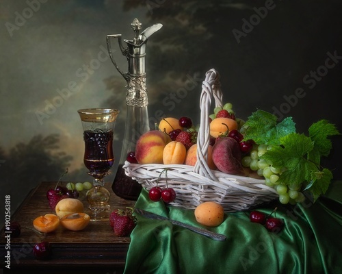 Fotografija Still life with fruits and red wine