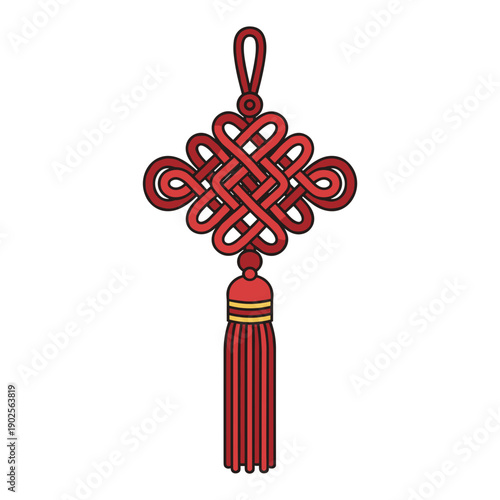 Red chinese knot decoration isolated on white background, concept of good luck happiness and traditional culture