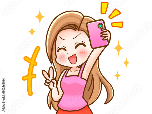 カメラで自撮りするギャルのイラスト素材3