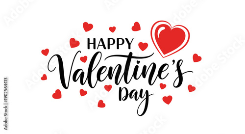 Happy Valentine's Day with red hearts on white background
