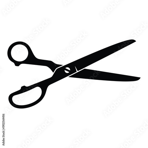 A pair of sharp, open scissors with black handles and blades. isolated on white background, Vector