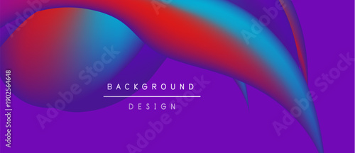 Abstract fluid shapes blend vibrant colors. Purple base supports red, blue gradients. Text reads background design. Modern, dynamic visual.