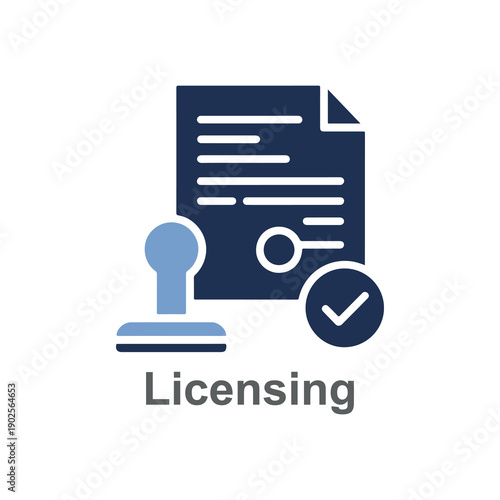 Stamp key and document symbolize licensing approval and legal concepts in a professional context
