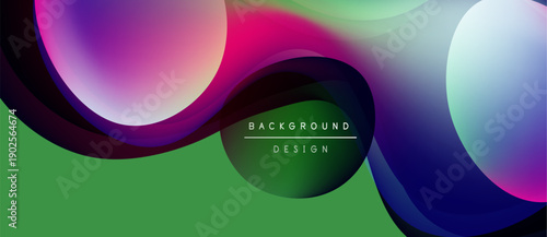 Abstract fluid shapes, vibrant colors blend. Modern design features overlapping curves, gradients. Background suggests dynamic movement, visual appeal.