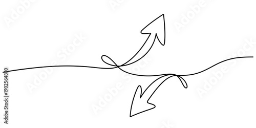 Continuous line drawing of two arrows pointing in opposite directions on a plain white background Vector, illustration