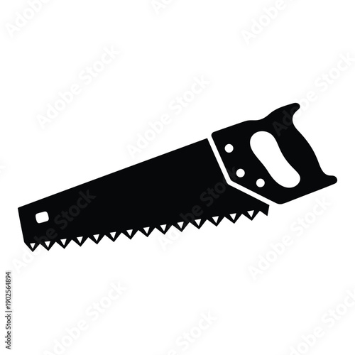 A detailed illustration of a large hand saw with a black and white color scheme. isolated on white background, Vector