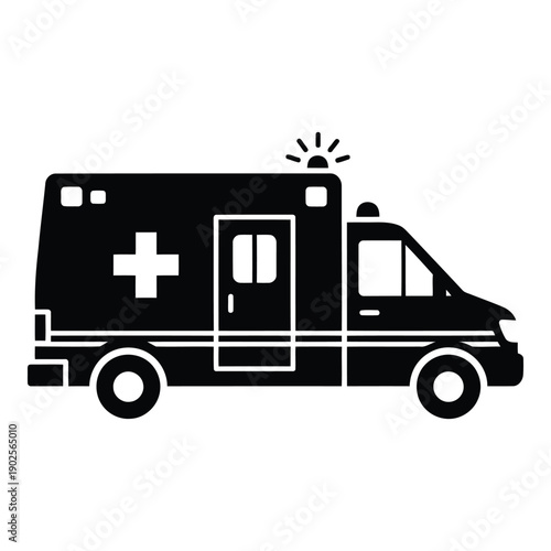 An ambulance vehicle with a medical cross symbol and an emergency light on top isolated on white background, Vector