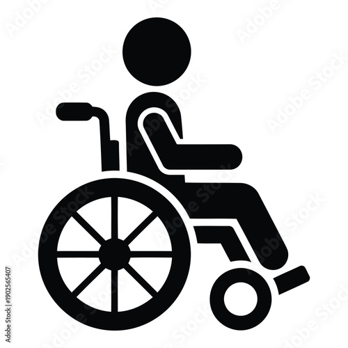 A black and white icon of a person sitting in a wheelchair isolated on white background, Vector