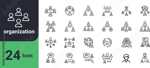 Collection of organization chart icons depicting hierarchical structures and team arrangements