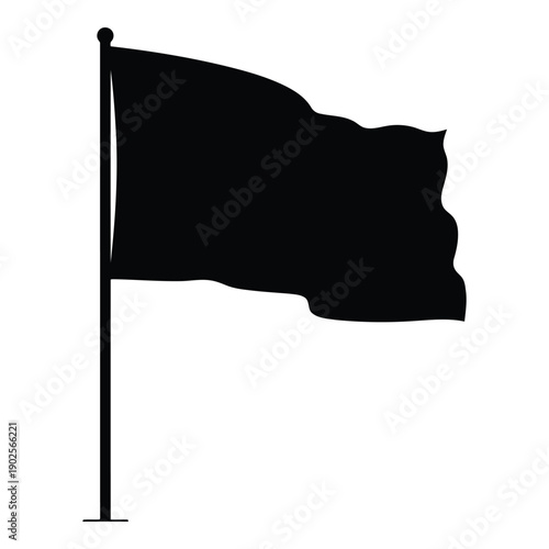A black flag waving on a pole against a white background. isolated on white background, Vector