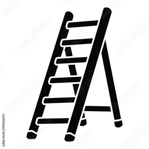 A black and white illustration of a ladder leaning against a wall isolated on white background, Vector