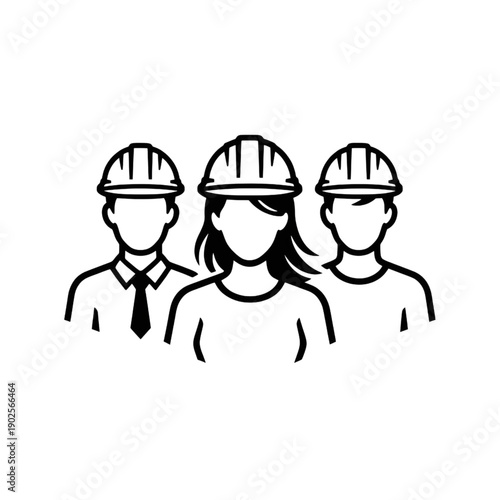 diverse construction team in hard hats architect engineer and industrial workers line art vector