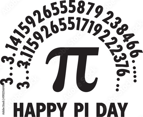 Happy Pi Day typography with black Pi symbol and double layers of decimal digits on white background
