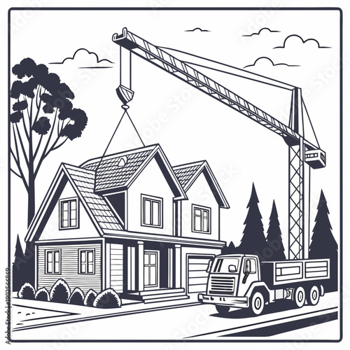 House lifted by crane onto truck moving relocation