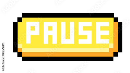 A vibrant, pixelated yellow pause button, reminiscent of retro video games, serving as a clear interface element for suspending or stopping digital action and user experience