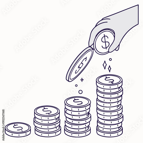 Hand placing coin on stack of dollars savings concept