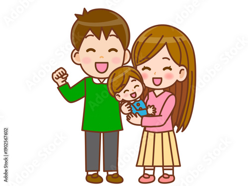 仲良く子育てするパパとママのイラスト素材2