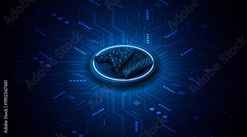 Digital technology of the future. AI icon or artificial intelligence symbol. Future advanced artificial intelligence technology circuit board concept